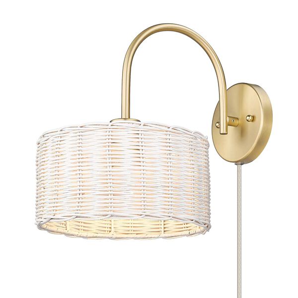 Erma Brushed Champagne Bronze One-Light Wall Sconce with White Wicker, image 4